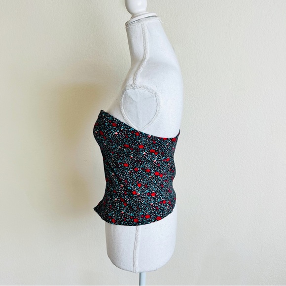 Urban Outfitters Red & Green Floral Front Zip Tuxedo Bustier Strapless Tank Top - Picture 2 of 15